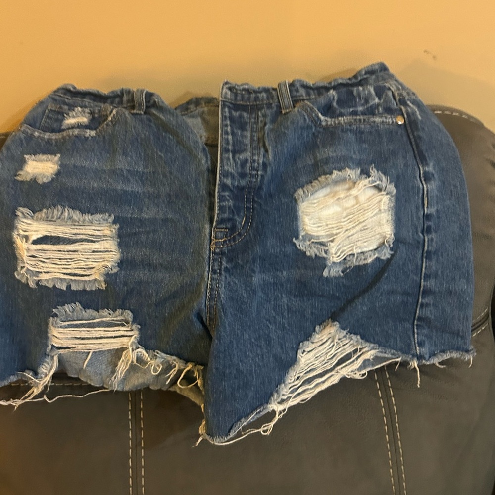 Distressed Blue Denim Shorts
